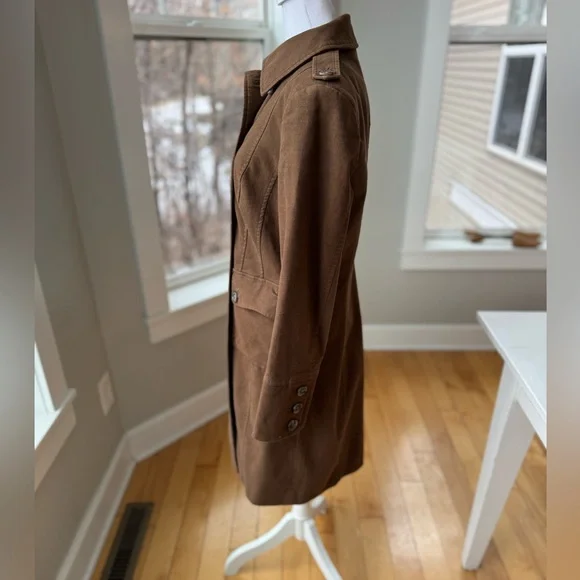 BODEN Brown Flannel Overcoat Trenchcoat Jacket Striped Flannel Lining Size 6 - Picture 3 of 13